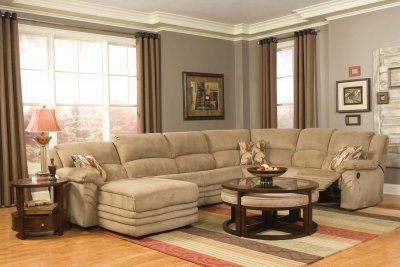 Beige Microfiber Cozy Sectional W/Reclining Chaise