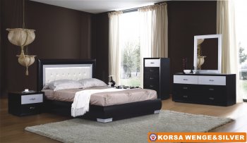 Wenge & Silver Korsa Bedroom w/Tufted Headboard and Options [AEBS-Korsa]