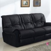 Black Leather Contemporary Living Room Sofa w/Recliner Seats