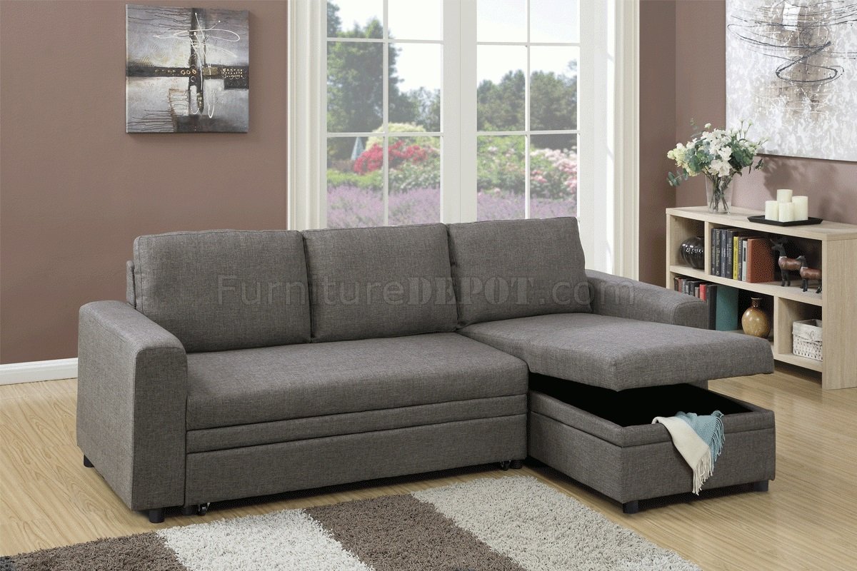 F6574 Convertible Sectional Sofa Bed In Ash Black By Poundex