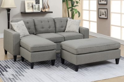 F6576 Sectional Sofa w/Ottoman in Light Grey Fabric by Poundex