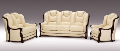 Ivory Full Top Grain Italian Leather 3PC Living Room Set