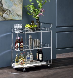 Inyo Serving Cart AC00161 in Clear Glass & Chrome by Acme