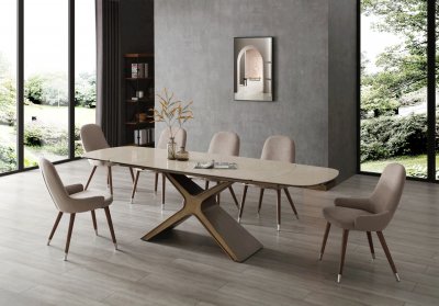 9368 Dining Table Taupe by ESF w/Optional 1287 Beige Chairs
