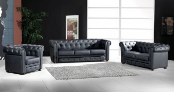 Black Top Grain Italian Leather Modern 3PC Living Room Set [KCS-699-Black-3PC]