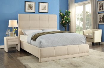 Cooper Upholstered Bed in Beige Linen Fabric w/Options [MRB-Cooper Beige]