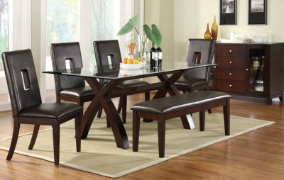 Dark Brown Finish Modern Dining Table w/Glass Top & Options