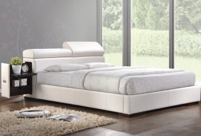 Manjot Upholstered Bed 20420 in White Leatherette by Acme