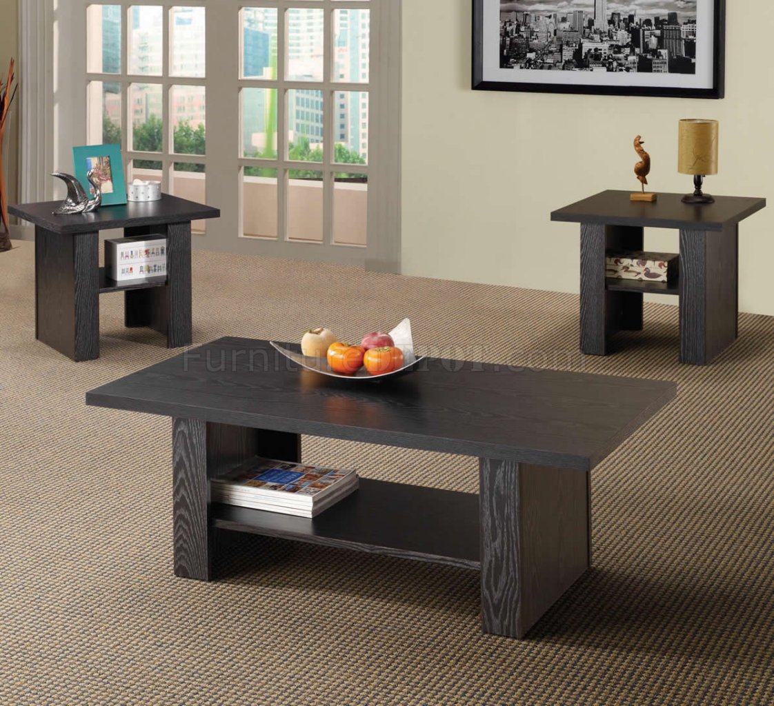 Rich Black Wood Finish Modern 3Pc Coffee Table Set - Click Image to Close