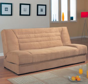 Tan Microfiber Modern Convertible Sofa Bed w/Storage [CRSB-500781]
