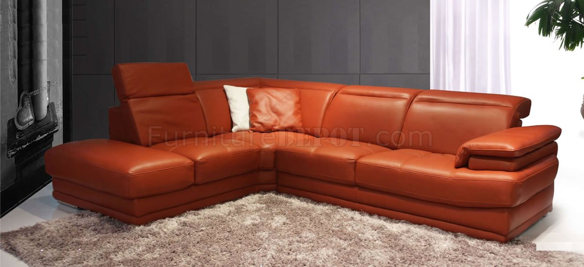 Leather Sectional Sofa 605 Orange, Italian Curved Leather Sectional Sofa