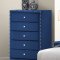 Alana Bedroom Set 5Pc in Blue Velvet Fabric