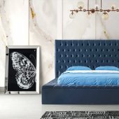 Landmark Upholstered Bed B301 in Navy Blue Fabric