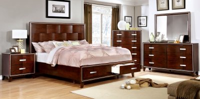 Saﬁre CM7616 Bedroom in Brown Cherry Finish w/Storage Bed