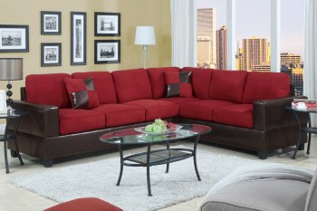 Red Plush Microfiber Modern Sectional Sofa [PXSS-F7638]