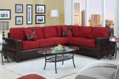 Red Plush Microfiber Modern Sectional Sofa