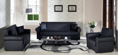 Floris Santa Glory Black Sofa Bed & Loveseat in PU by Istikbal