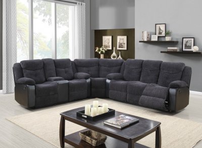 U1566 Motion Sectional Sofa Dark Grey Fabric & Black PU - Global