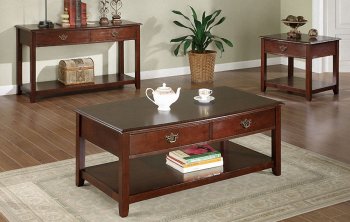Dark Cherry Traditional 3Pc Table Set w/Drawers & Shelves [PXCT-F6218]