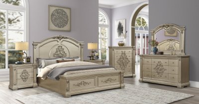 Alicia Bedroom Set 6Pc in Gold w/Options