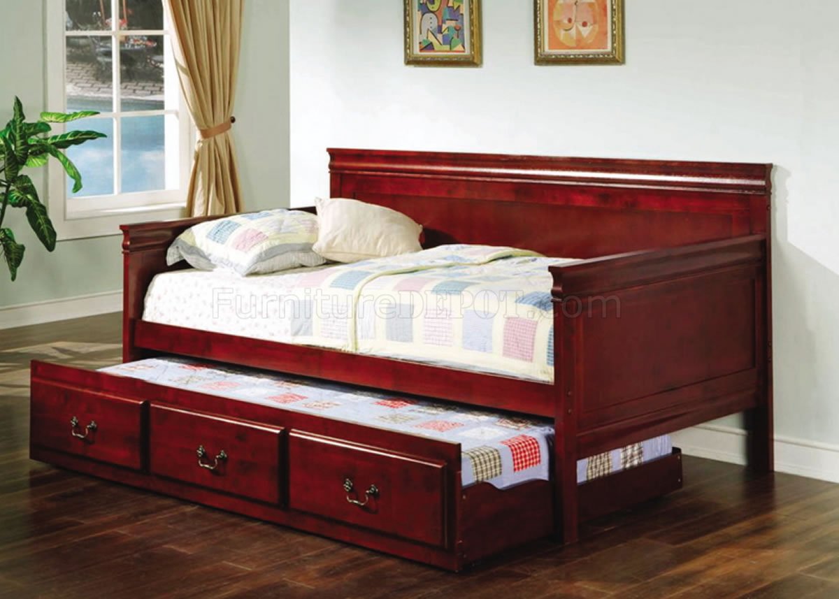 Cherry Finish Contemporary Elegant Daybed w/Trundle - Click Image to Close