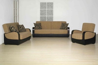 Brown Fabric Living Room w/Sleeper Sofa & Storage
