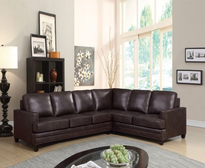 Bevin Sectional Sofa w/Sleeper 53380 in Espresso Leather Match