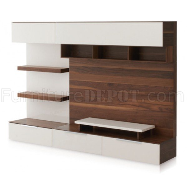 Brown & White Two-Tone Finish Modern Entertainment Unit - Click Image to Close