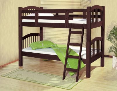 Soft Mocha Finish Solid Pine Contemporary Youth Bunk Bed
