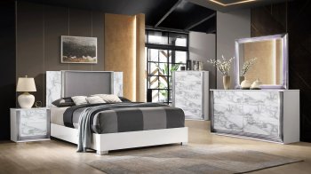 Ylime Bedroom Set 5Pc in Faux White Marble by Global w/Options [GFBS-Ylime White Marble]