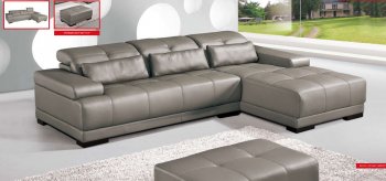 Grey Genuine Leather Sectional Sofa w/Adjustable Headrests [EFSS-6008]