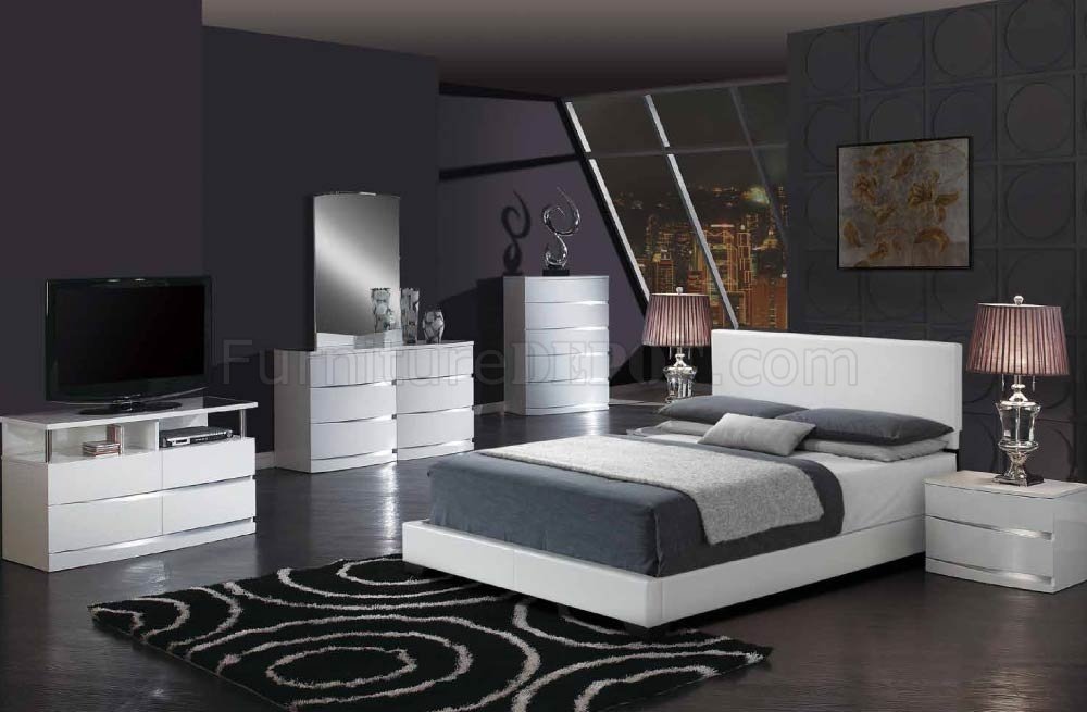 8103-Aurora White Bedroom Set by Global w/Upholstered Bed - Click Image to Close