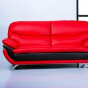 Black and Red Top Grain Leather Upholstery Sofa