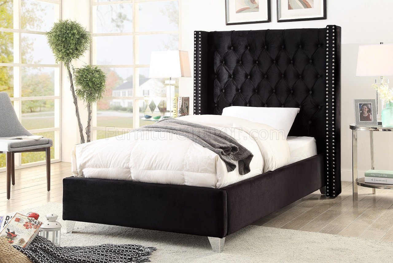 Aiden Bed in Black Velvet Fabric by Meridian w/Options - Click Image to Close