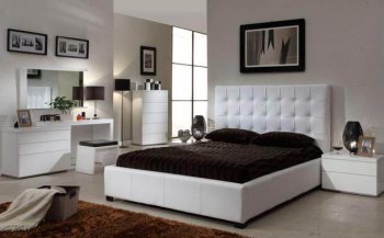 Athens Upholstered Bed in White by AtHomeUSA w/Options [AHUBS-Athens-White]