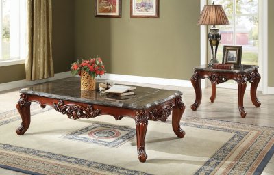 Eustoma Coffee Table 83065 in Walnut & Marble by Acme w/Options
