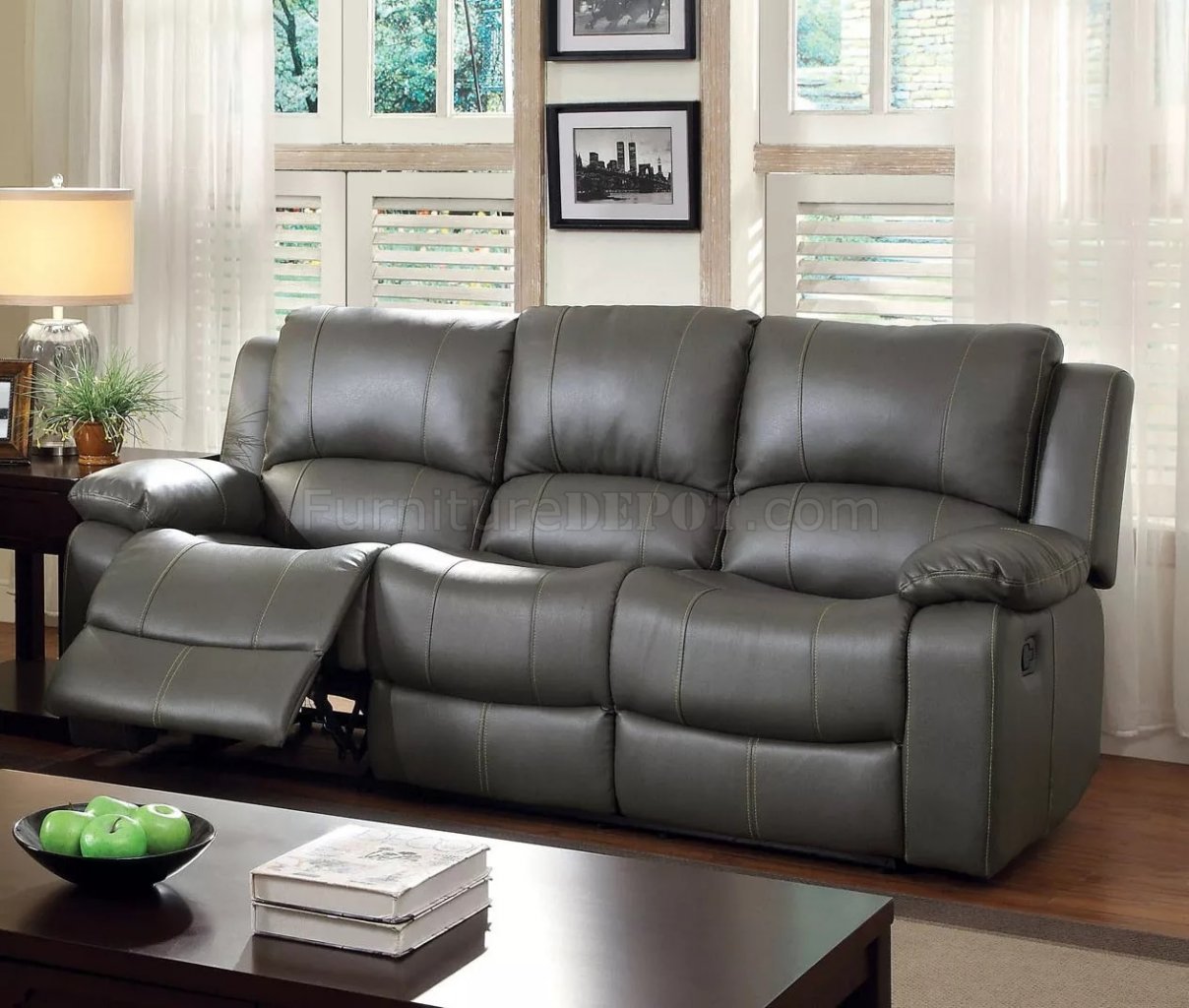 Sarles Reclining Sofa Cm6326 In Gray, Gray Leather Reclining Sofa And Loveseat
