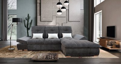 Estero Sectional Sofa in Gray Fabric by ESF w/Bed & Storage