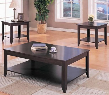 Cappuccino Finish Modern 3Pc Coffee Table Set w/Shelves