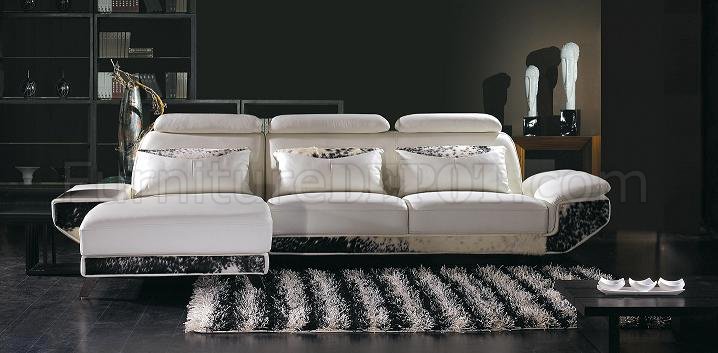 Cowhide White Leather Modern Sectional
