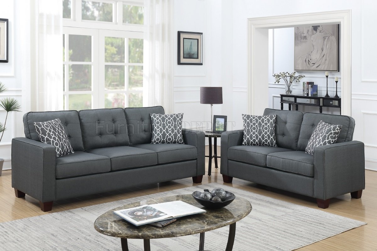 F6408 Sofa & Loveseat Set in Charcoal Fabric by Poundex