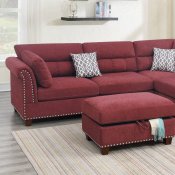 F6419 Sectional Sofa w/Ottoman in Paprika Red Fabric by Poundex