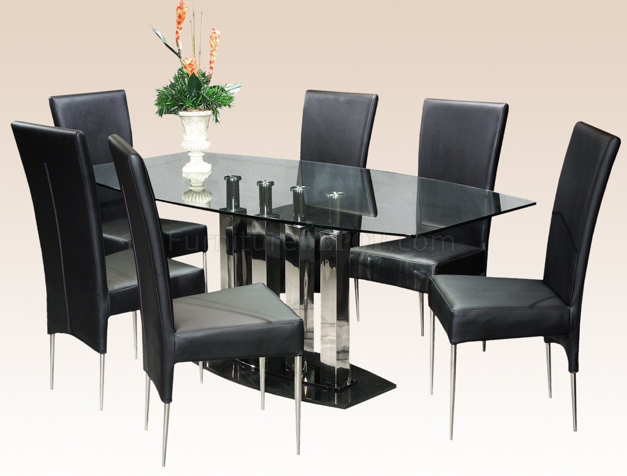 Clear Glass Top Steel Base Modern Dining Table w/Optional Chairs