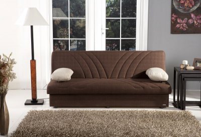 Brown Fabric Contemporary Sleeper Sofa w/Storage