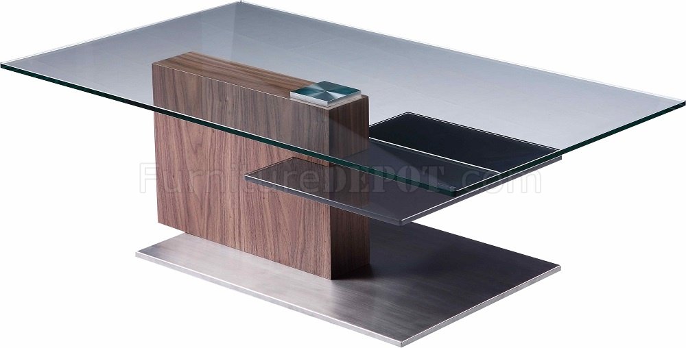 SE010 Coffee Table in Walnut w/Clear Glass Top by J&M - Click Image to Close
