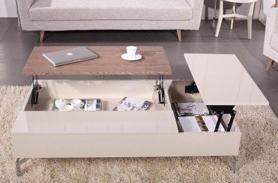 Tetris Coffee Table in Beige/Acacia White by Beverly Hills