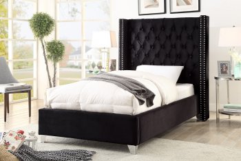 Aiden Bed in Black Velvet Fabric by Meridian w/Options [MRB-Aiden Black]
