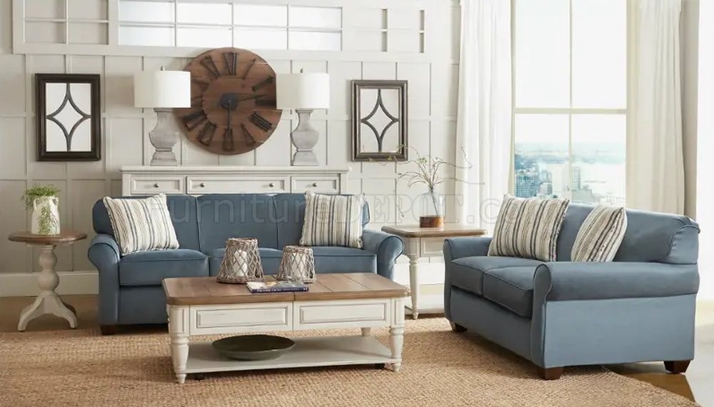 Mayhew Sofa In Blue Fabric By Klaussner
