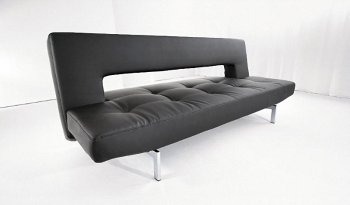 Black Leatherette Modern Sofa Bed Convertible w/Tufted Seat [INSB-Wing-LT-Black]