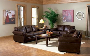 Brown Leather Look Fabric Traditional Living Room w/Options [CRS-502011]